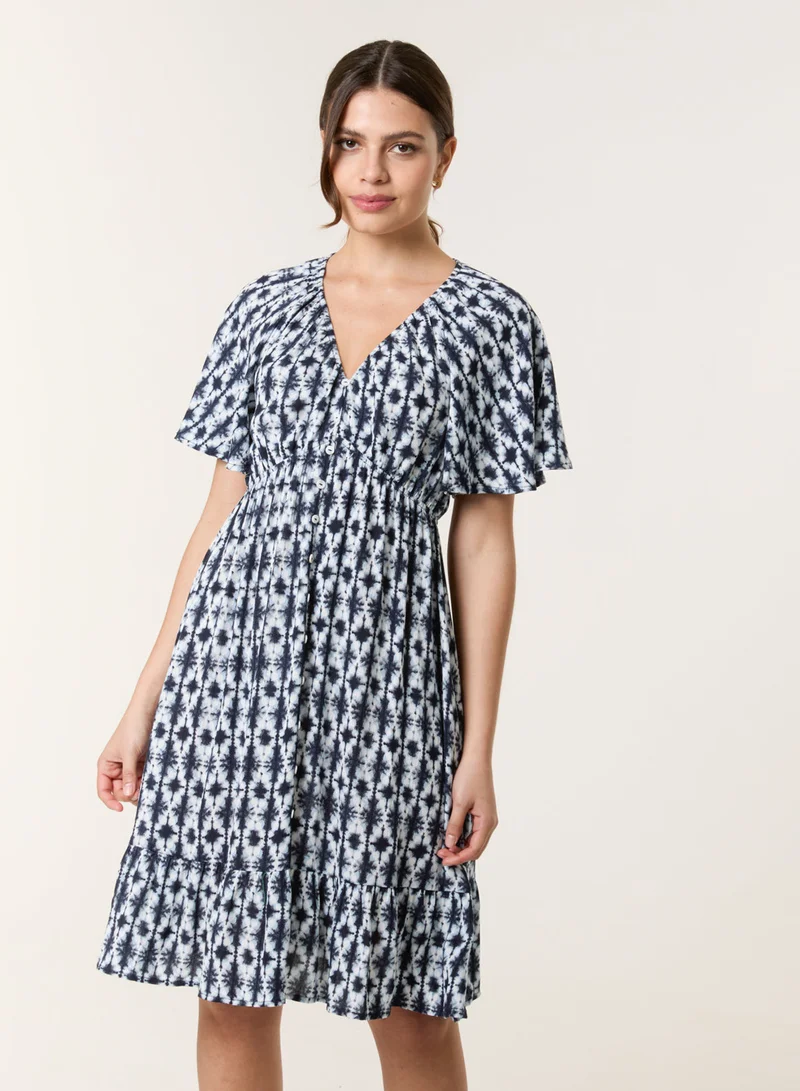 Blue Vanilla V Neck Button Front Mini Dress